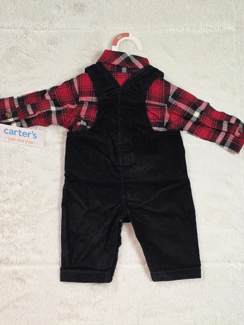 Carter's Red Plaid Shirt, Black Corduroy Overalls Two-Piece(100PC-101,102,103)